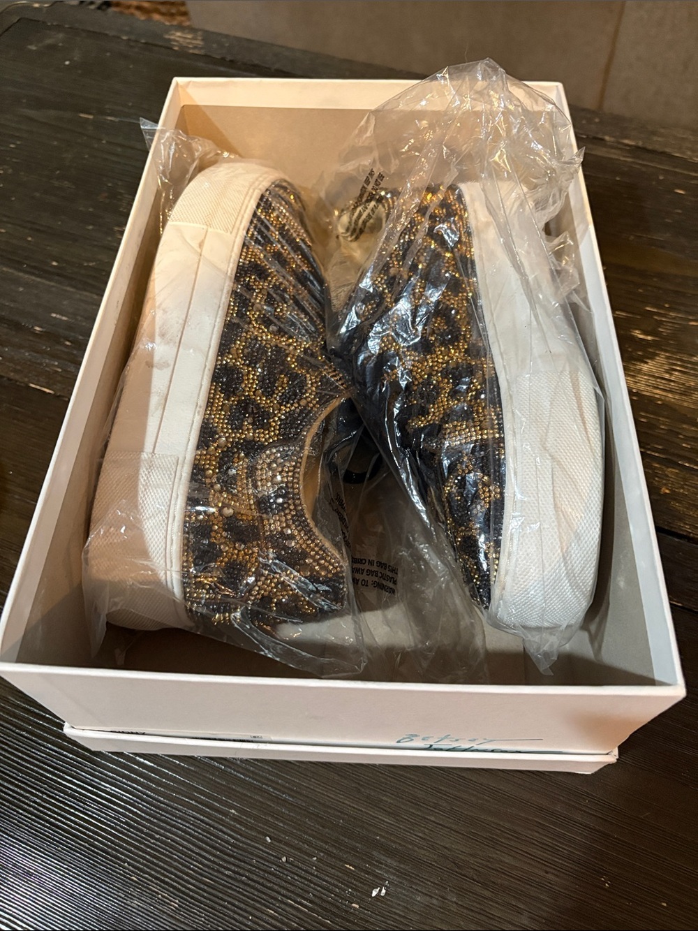 Betsey Johnson Black and Gold Leopard Crystal Low-Top Sneakers - Picture 7 of 7